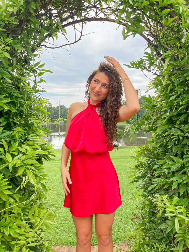 Poppy Red Halter Neck Mini Dress – Three Cords Boutique