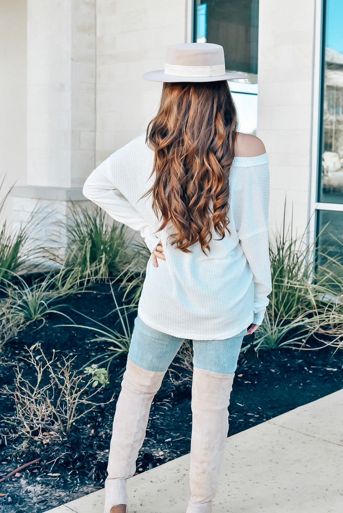 Alexa Waffle Knit Top in White