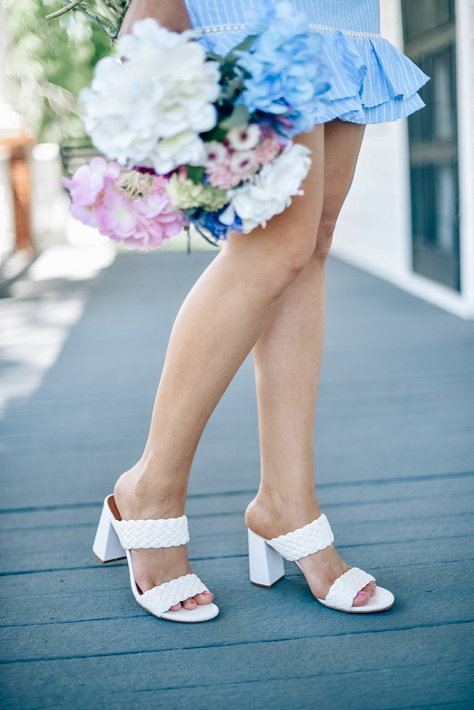 Catalina White Double Braided Heels