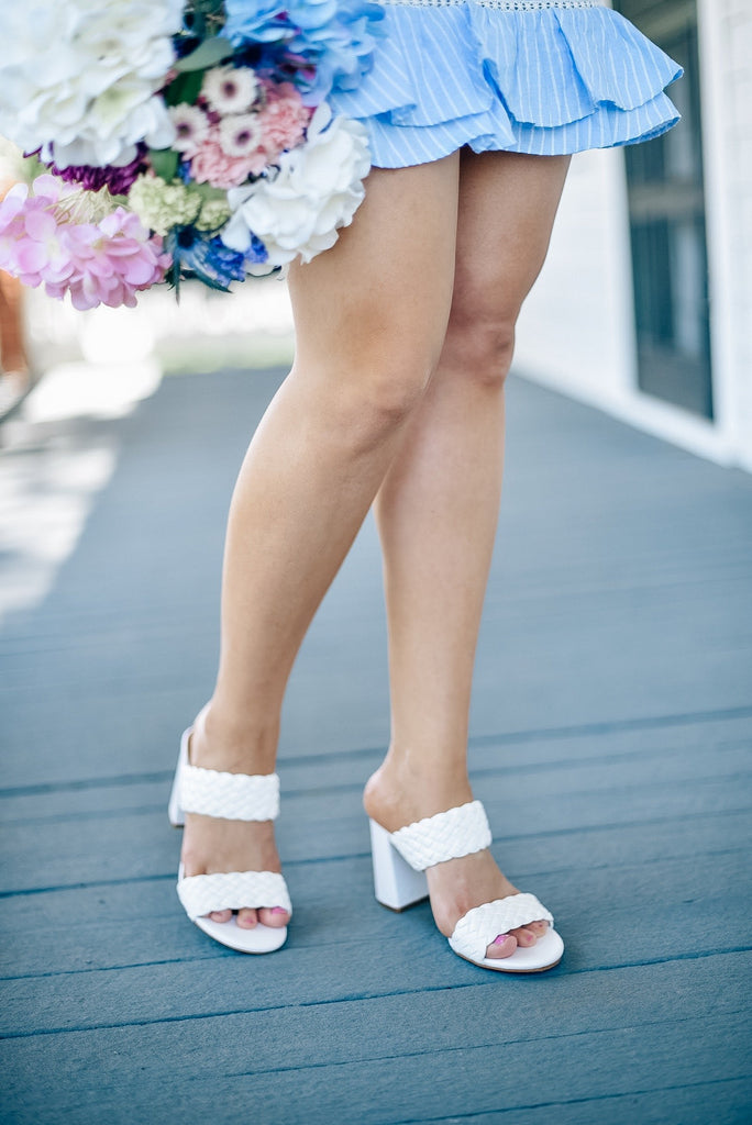 Catalina White Double Braided Heels
