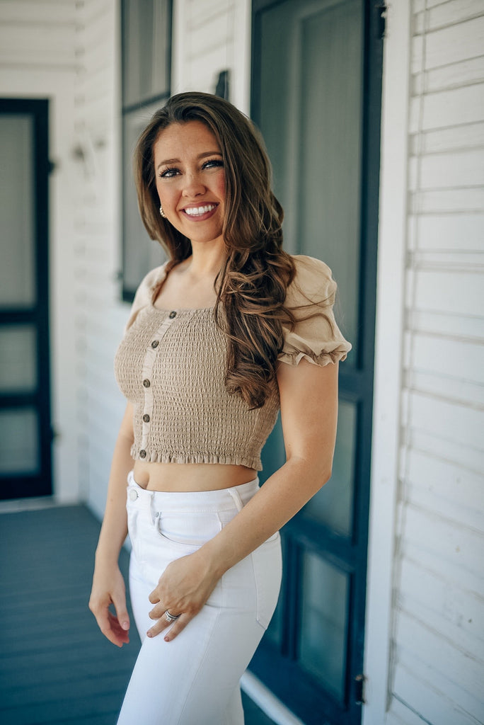 Emily Smocked Crop Top in Coffee