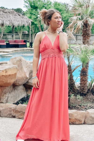 Coral maxi dress casual cheap