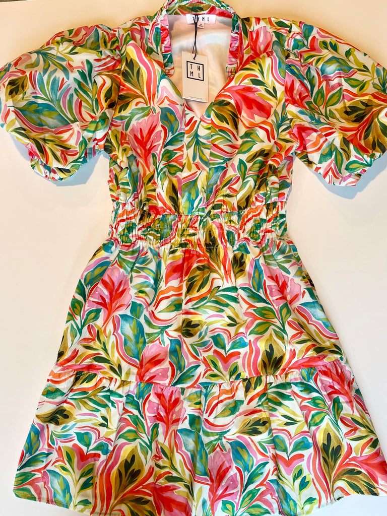 Fiji Tropical Puff Sleeve Print Dress