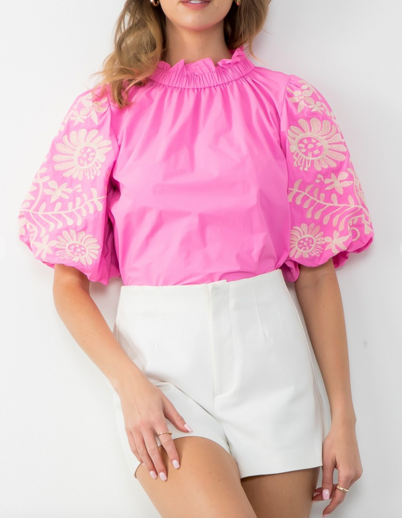Barbra Embroidered Puff Sleeve Top