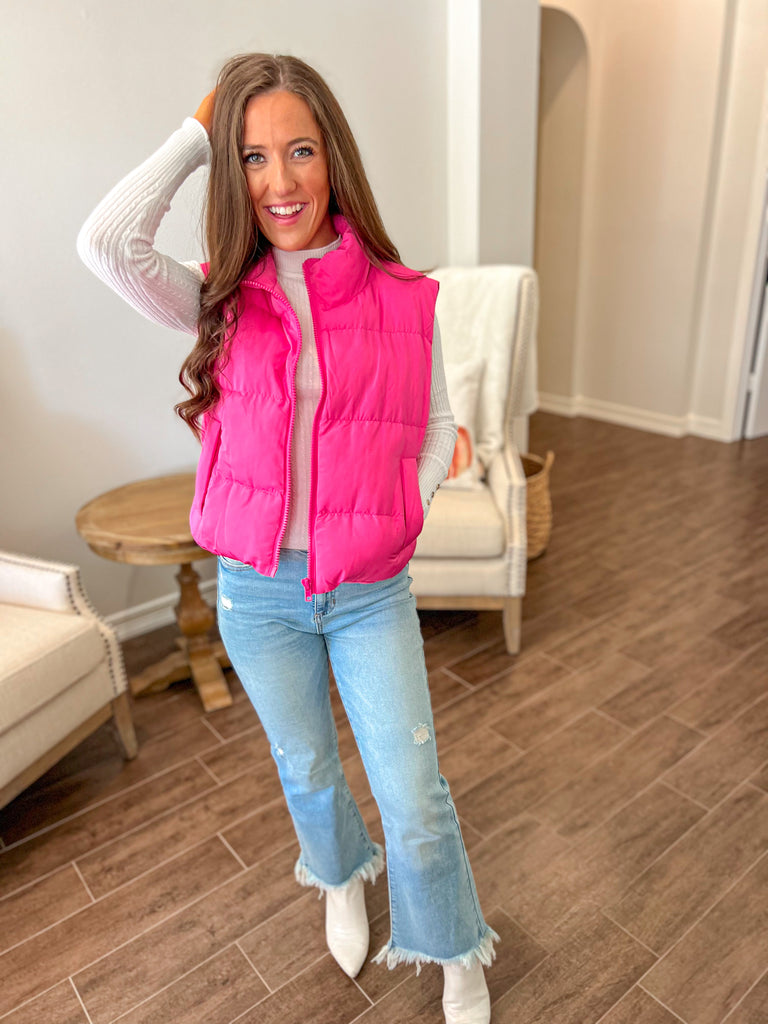 Pure Heart Puffy Vest in Hot Pink