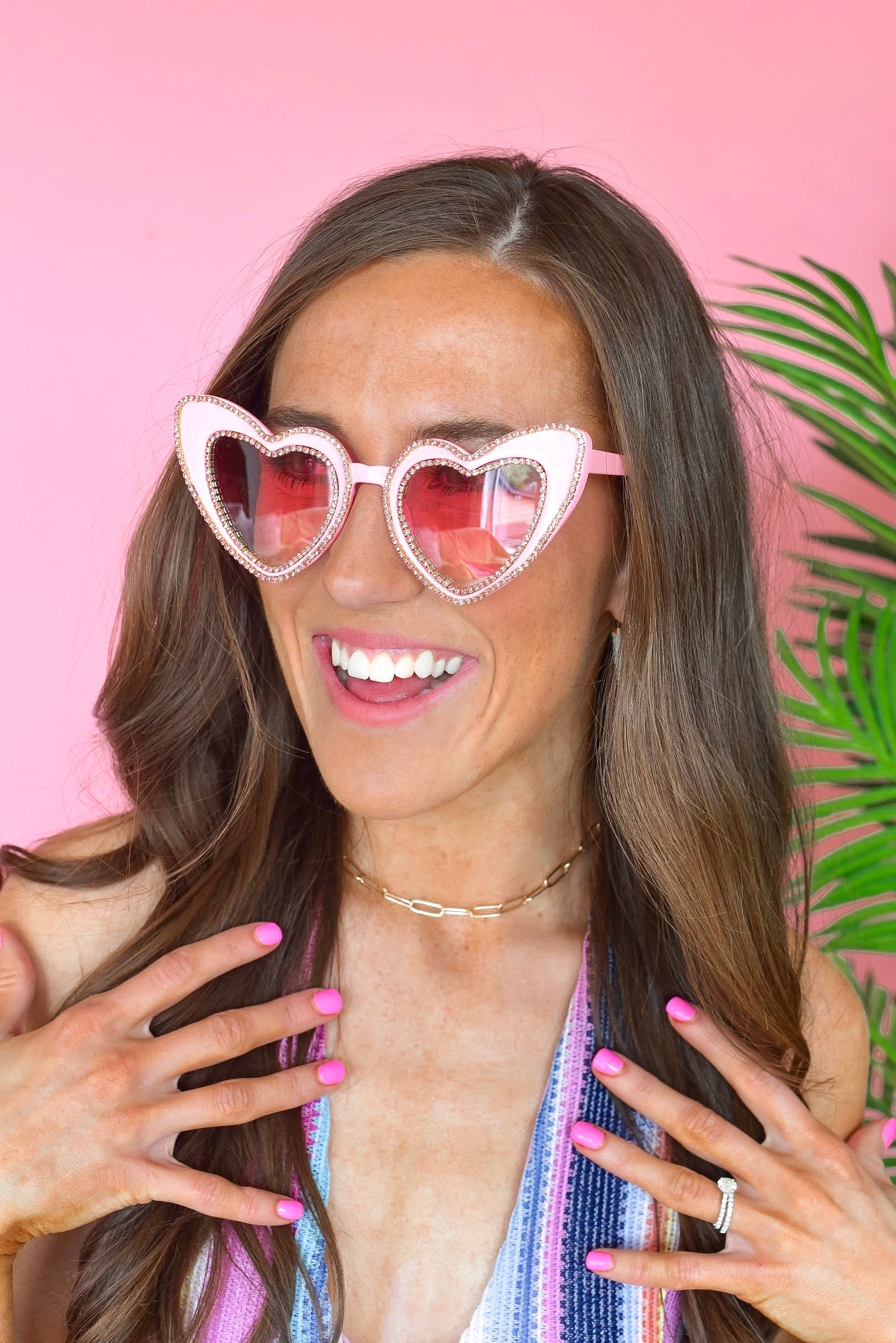 Pink Rhinestone Heart Sunglasses – Three Cords Boutique