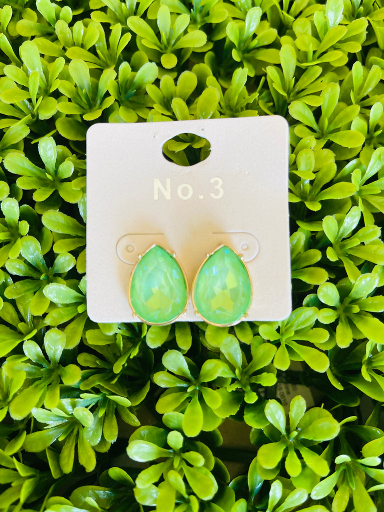 Teardrop Stone Stud Earrings- Lime Green