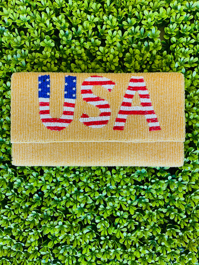 USA Natural Beaded Clutch