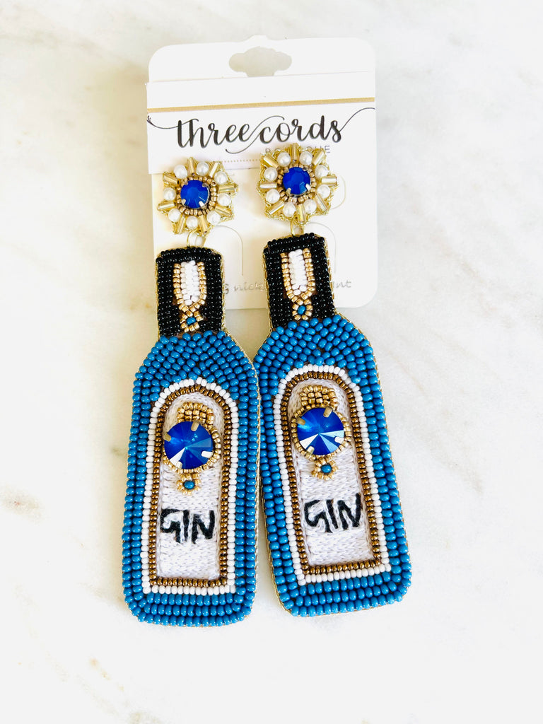 Blue Gin Beaded Earrings