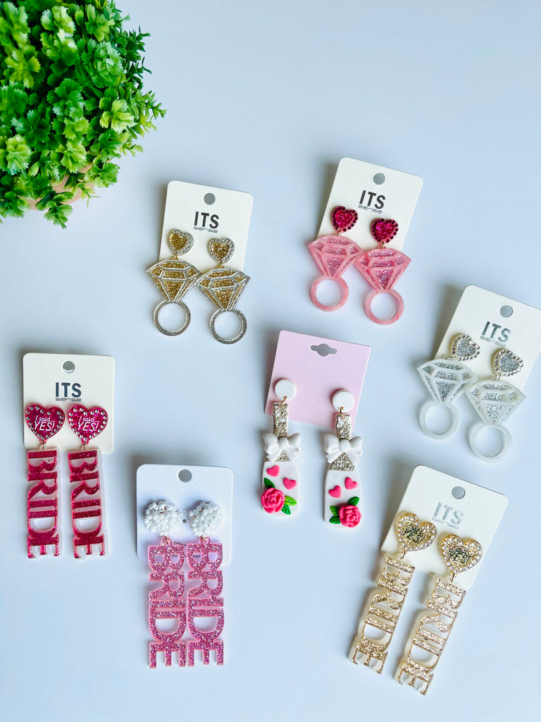 Glittered Bride Message Earrings, Pink