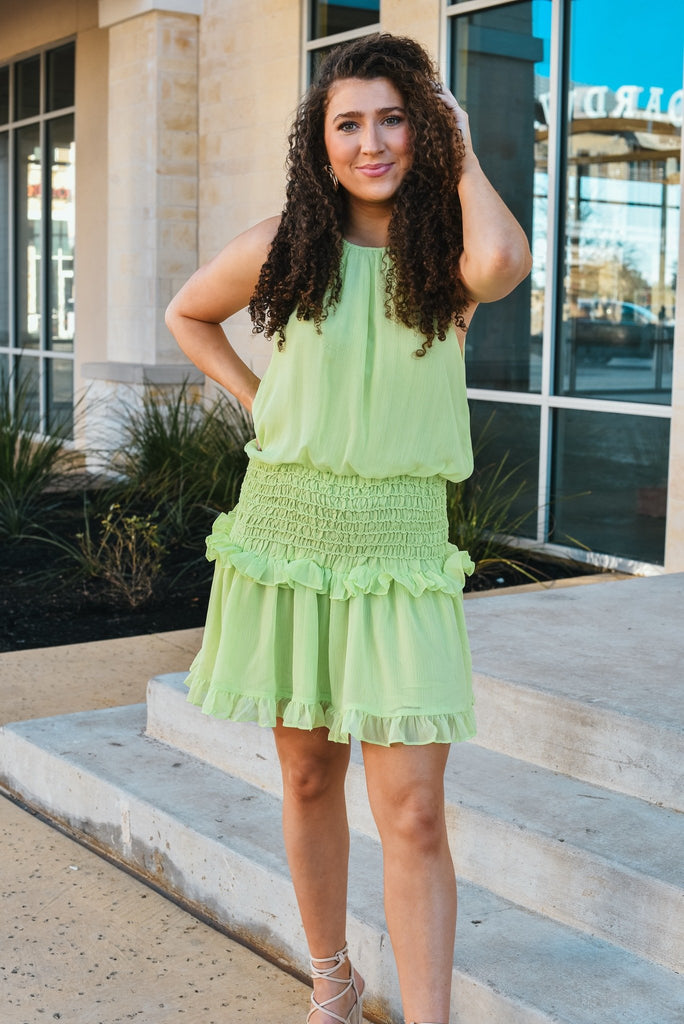 Can't Get Enough Smocked Dress in Lime
