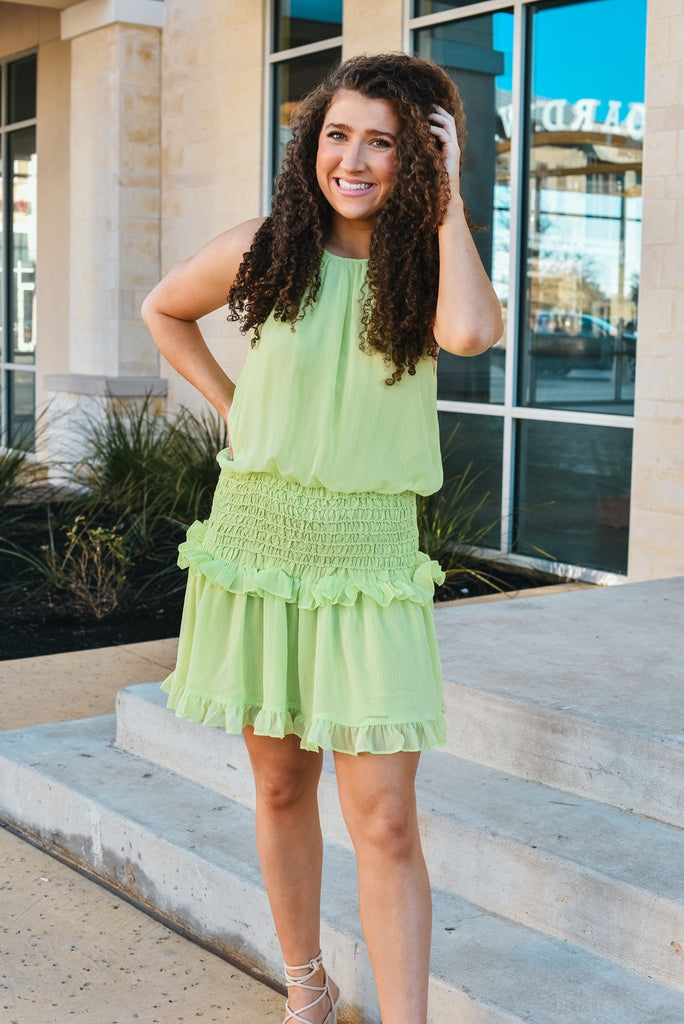 Can't Get Enough Smocked Dress in Lime
