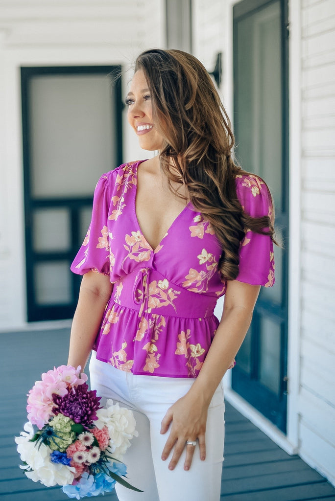 Chrishell Floral Top in Magenta