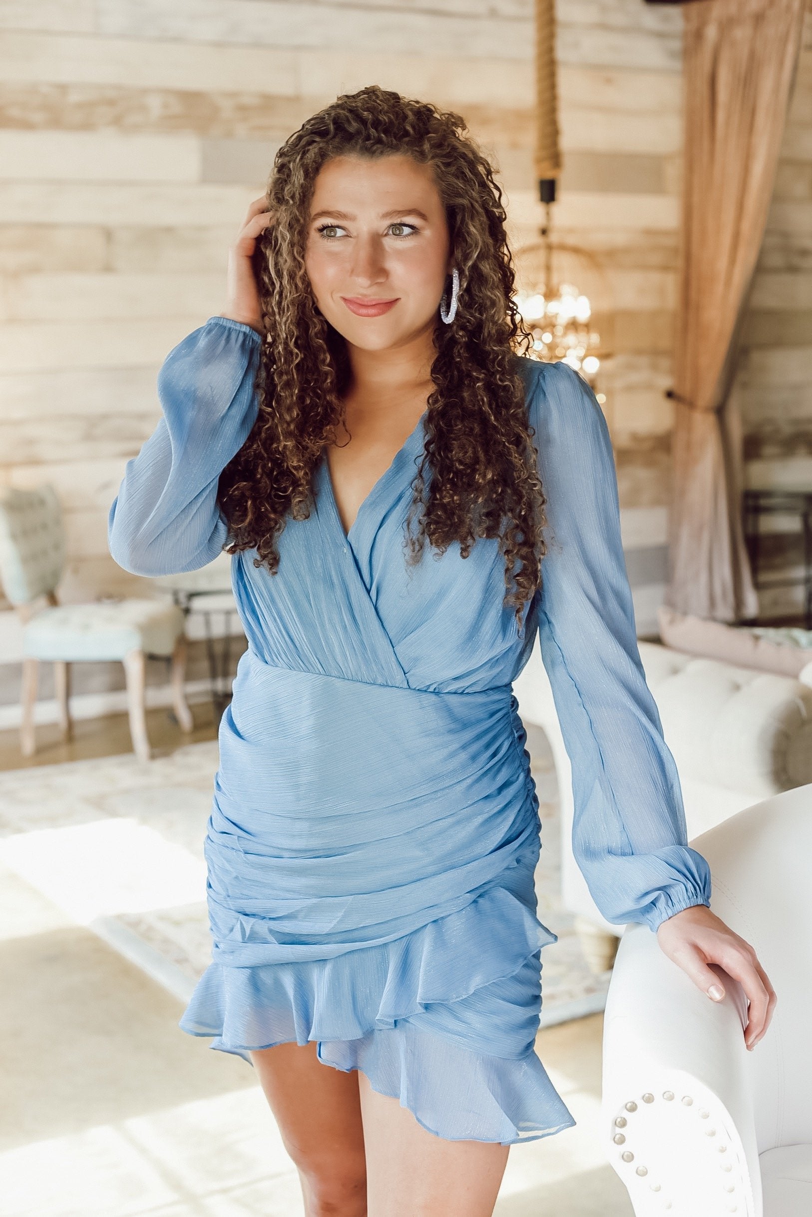 Cocktail Hour Dress in Dusty Blue – Three Cords Boutique
