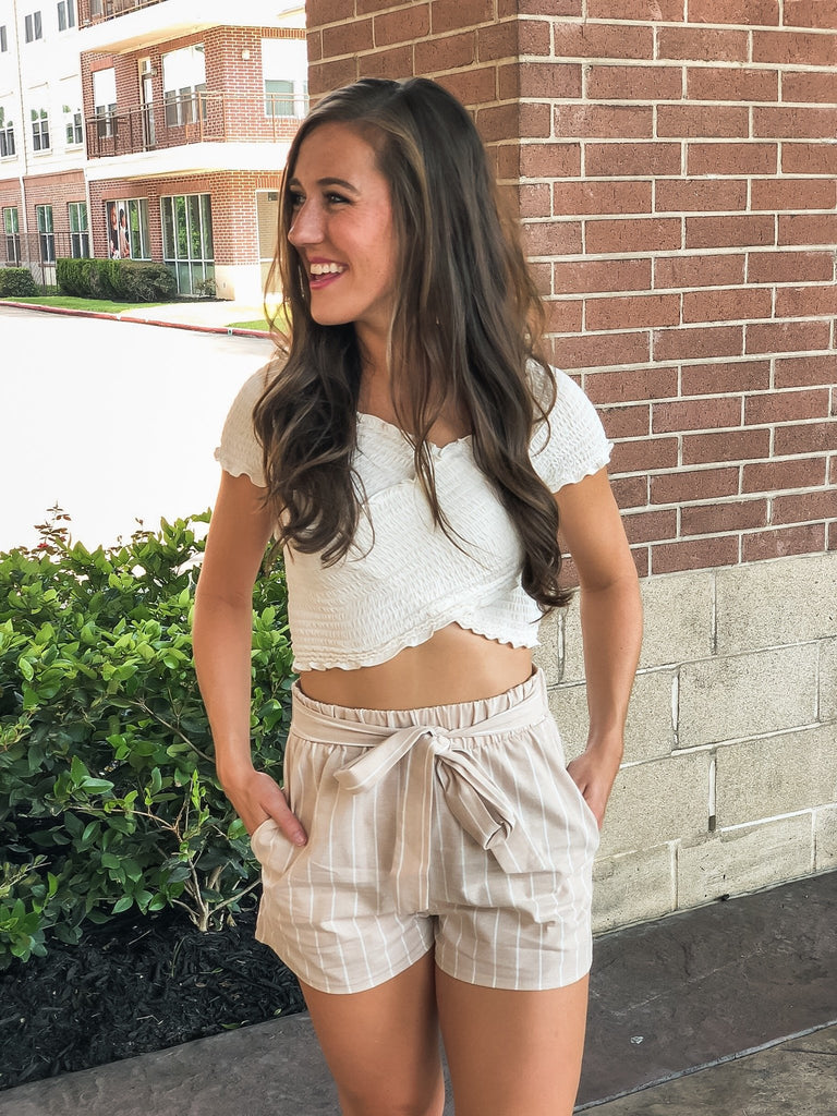 Down in Miami Striped Shorts - Taupe