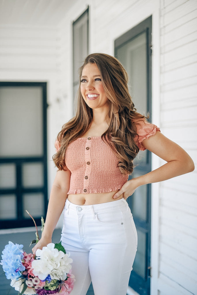 Emily Smocked Crop Top in Clay