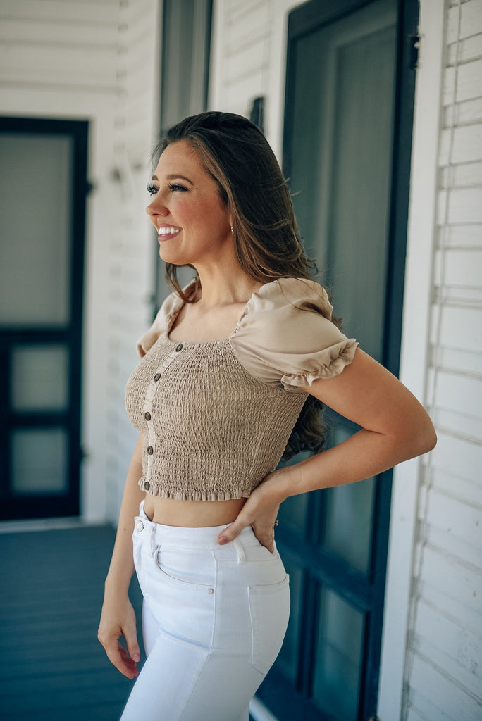 Emily Smocked Crop Top in Coffee