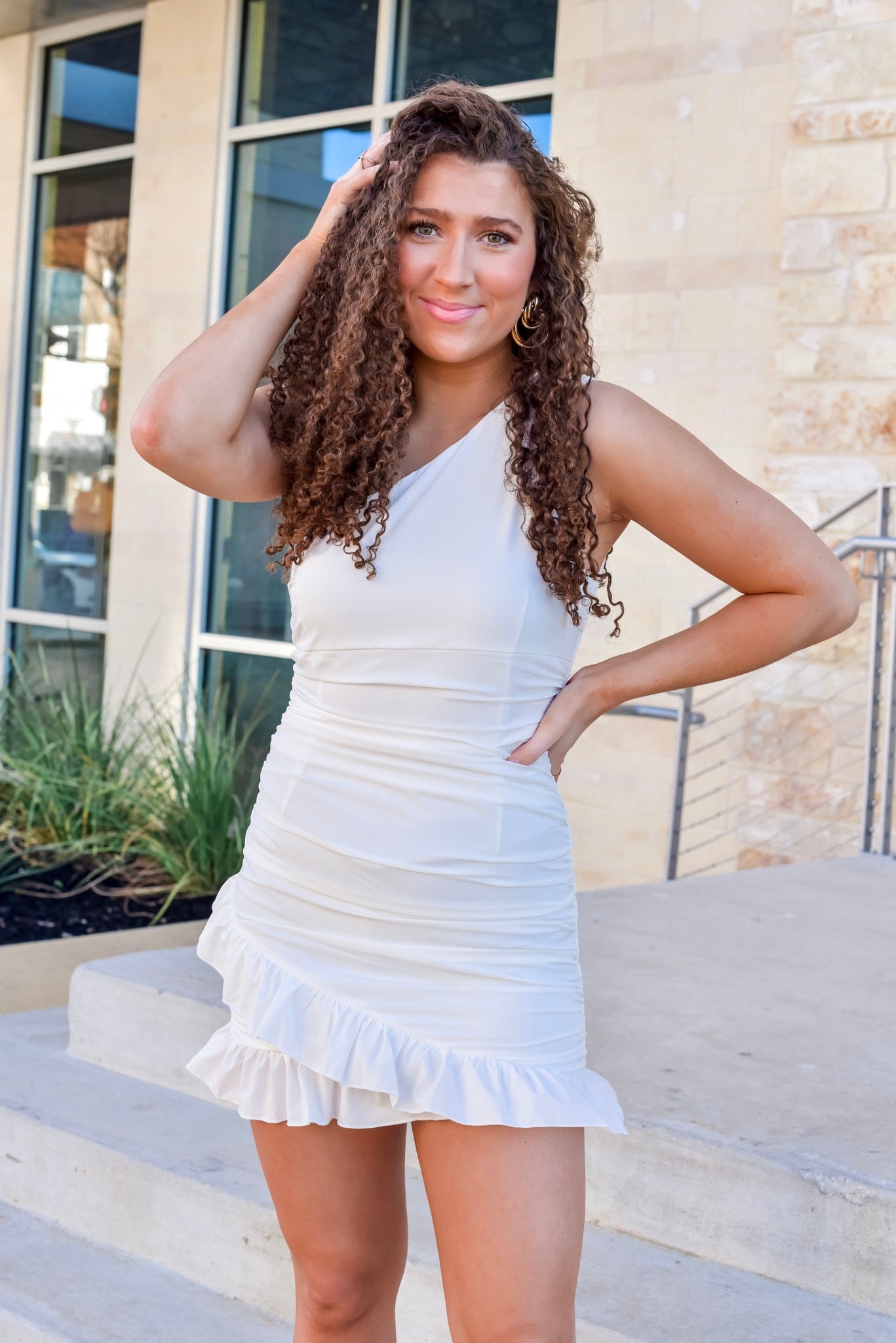 one shoulder ruffle dress white One-Shoulder Ruffle Cocktail Dress 39243