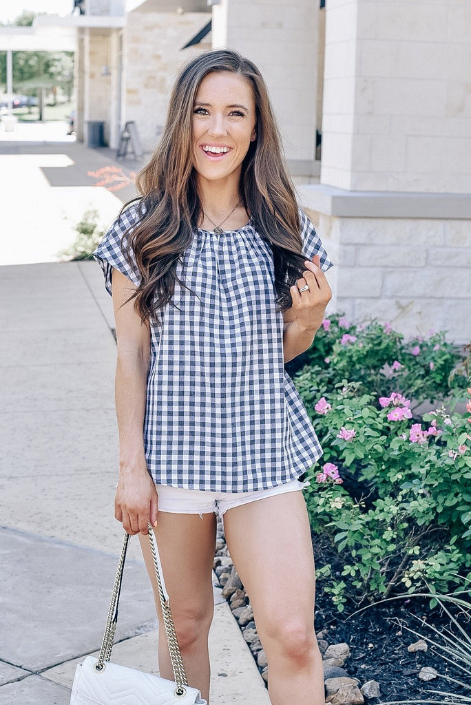 Enjoy the Sun Gingham Top in Charcoal