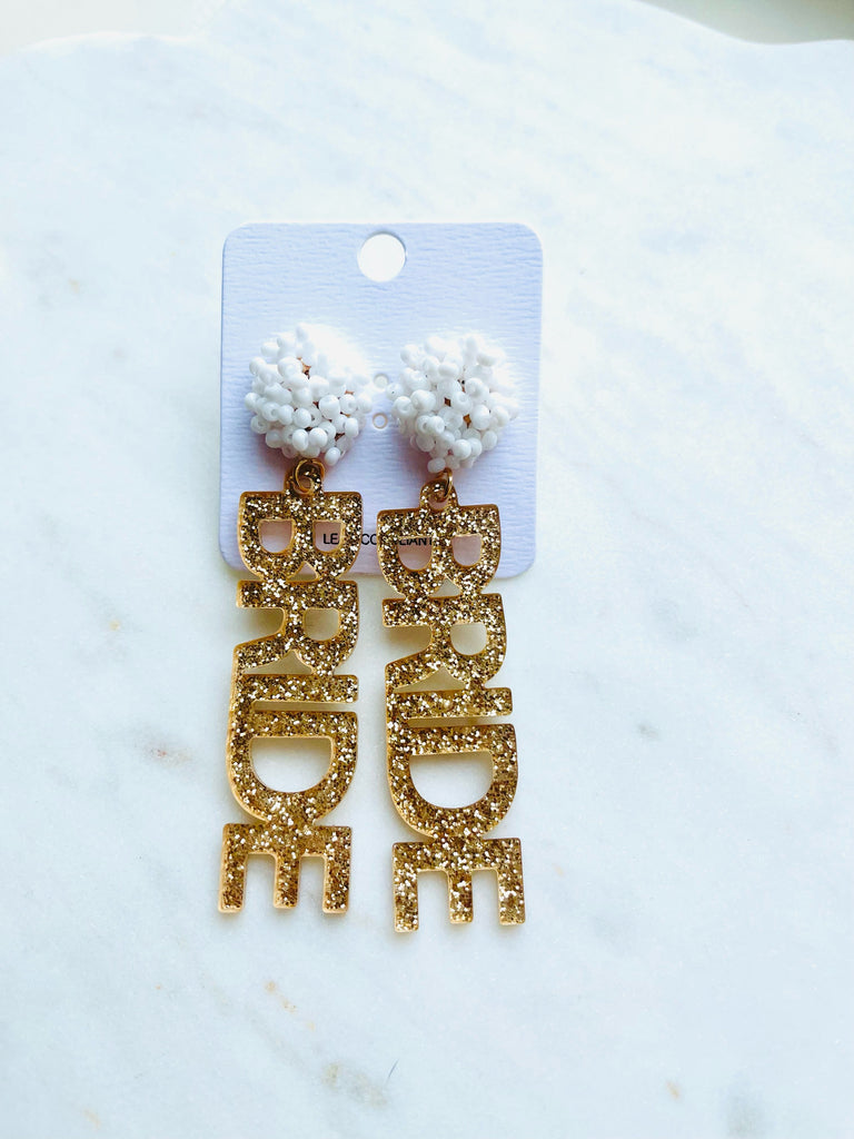 Bride Glittered Dangle Earrings in Gold