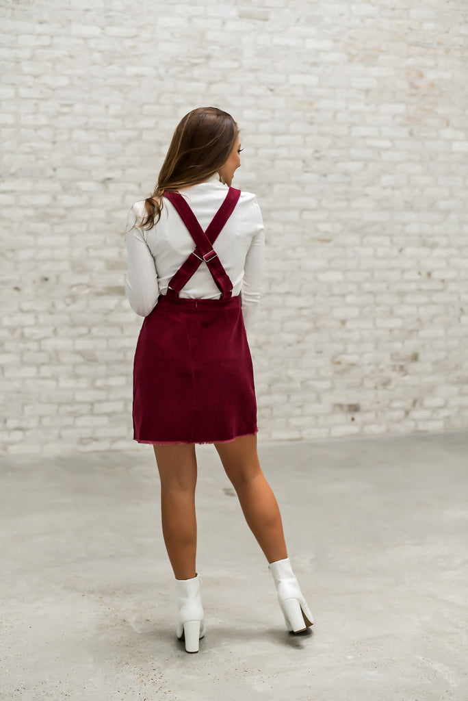 Heart of Dixie Overall Dress in Maroon