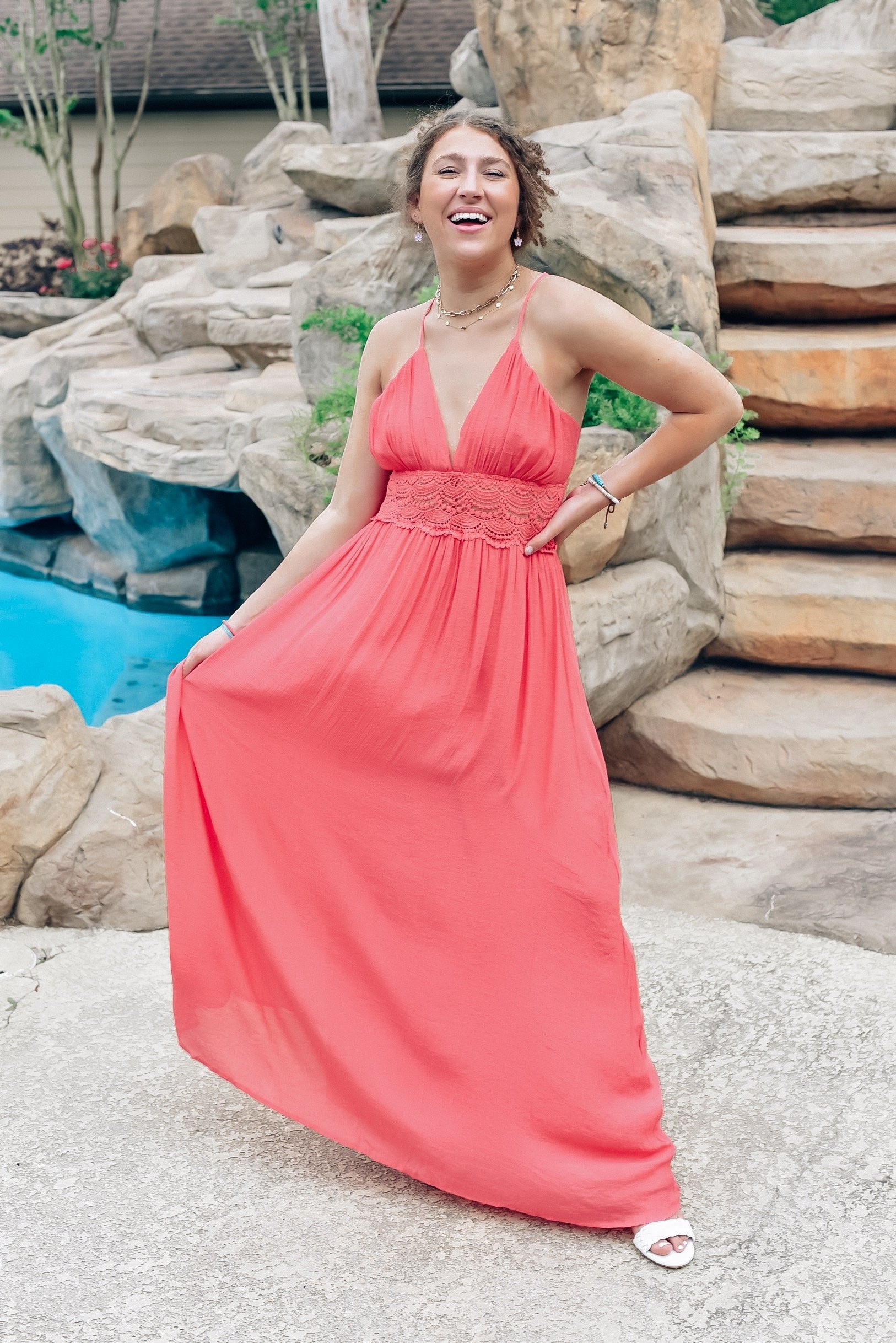 Island Time Coral Maxi Dress – Three Cords Boutique