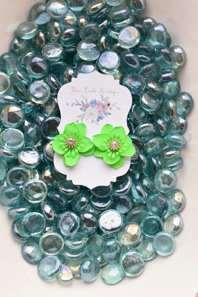 Join the Party Flower Earrings in Neon Green