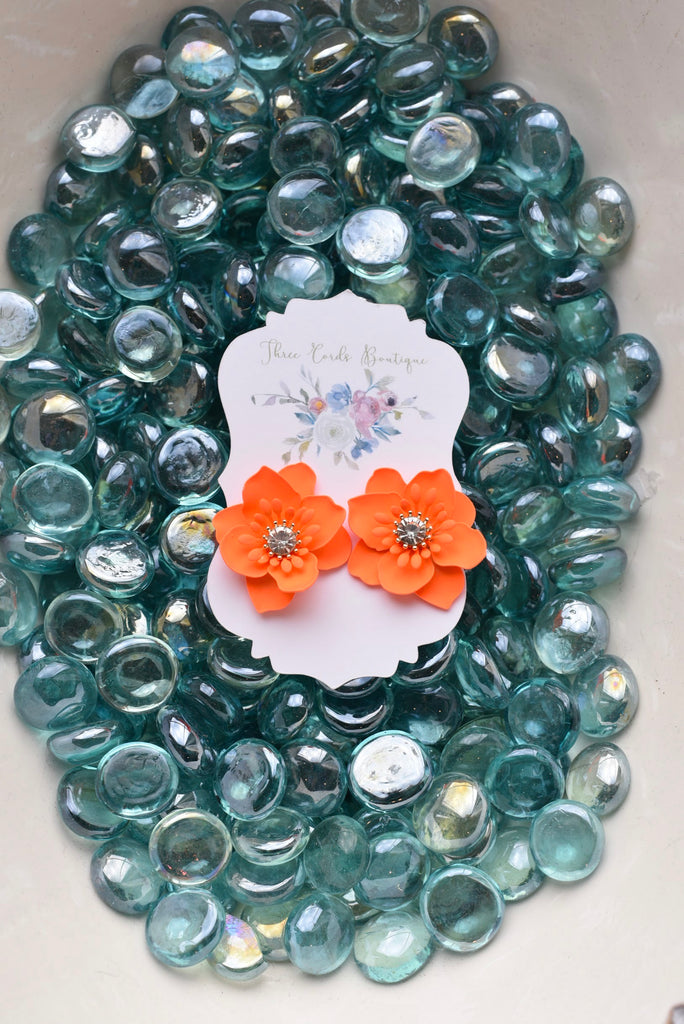 Join the Party Flower Earrings in Neon Orange