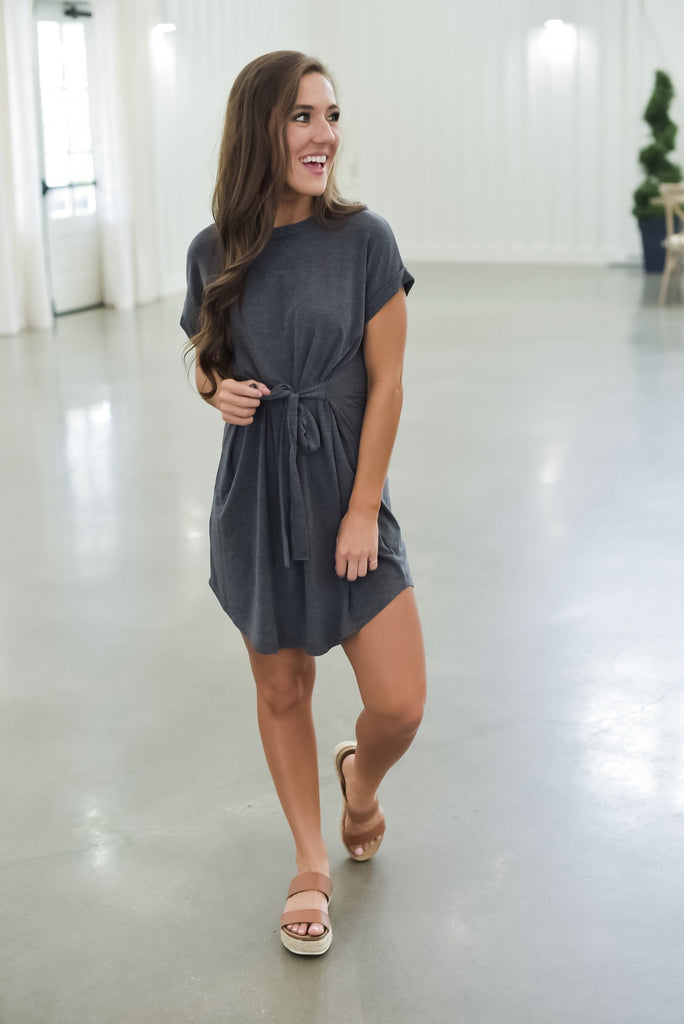 Just My Type T-Shirt Dress in Gray