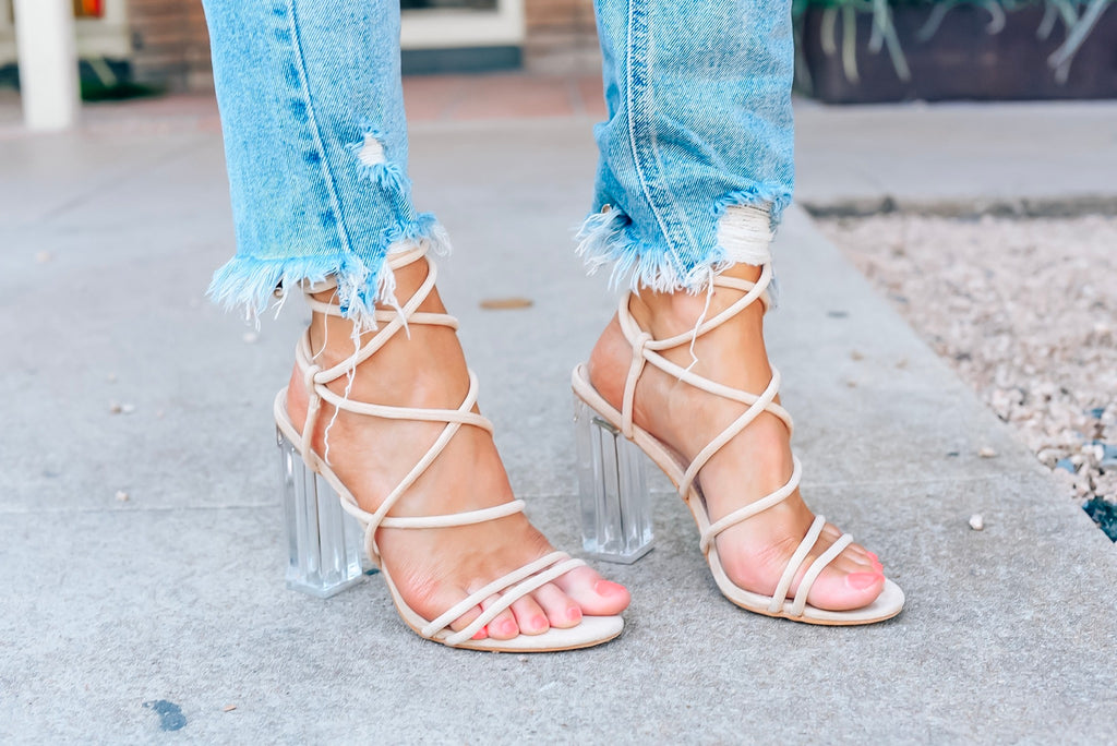 Lace Up Clear High Heels