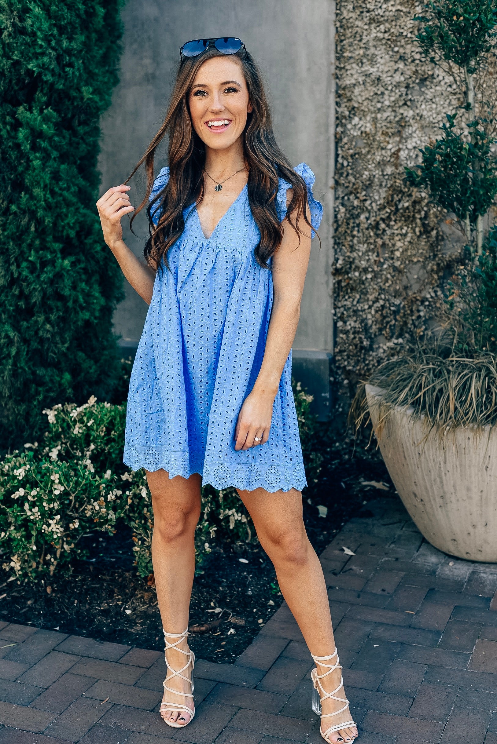Michelle Eyelet Dress in Blue Three Cords Boutique Michelle Eyelet Dress in Blue Three Cords Boutique