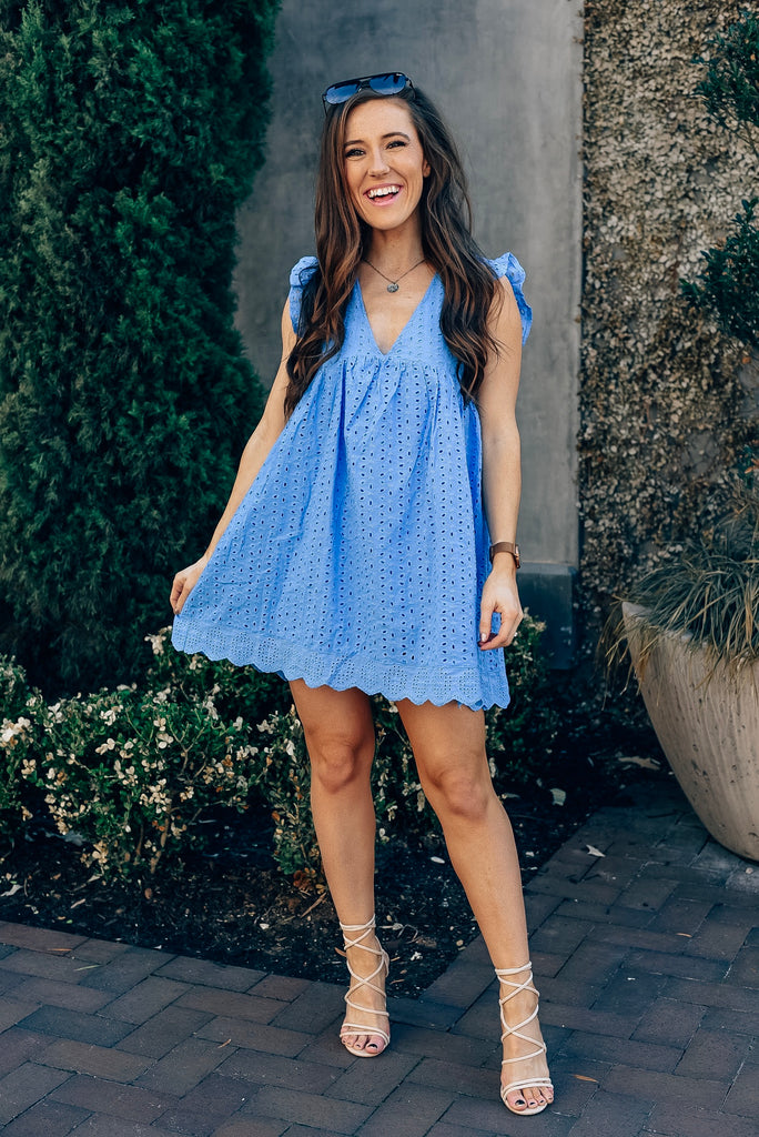 Michelle Eyelet Dress in Blue
