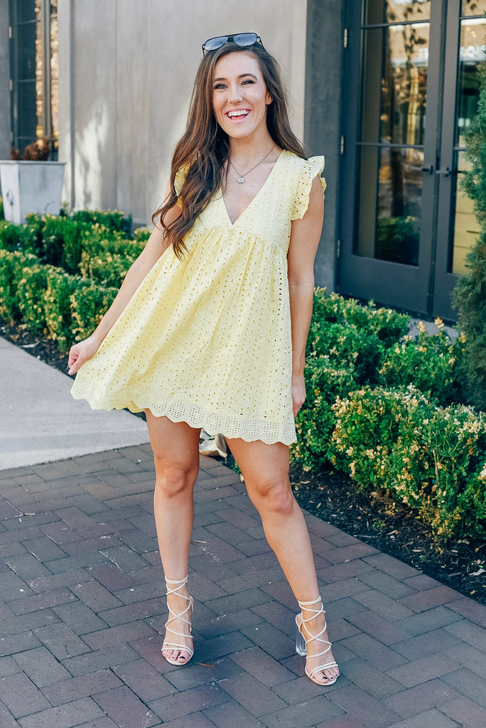 Michelle Eyelet Dress in Lemon
