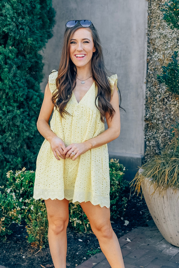 Michelle Eyelet Dress in Lemon