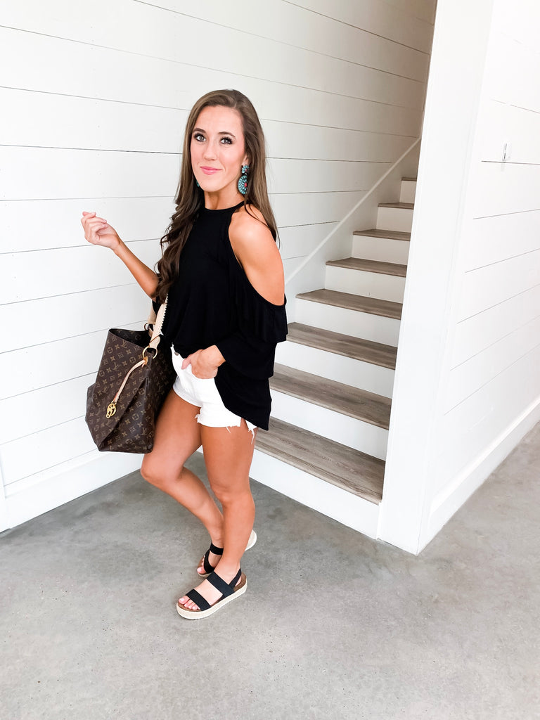 One Thing Right Black Ruffle Top