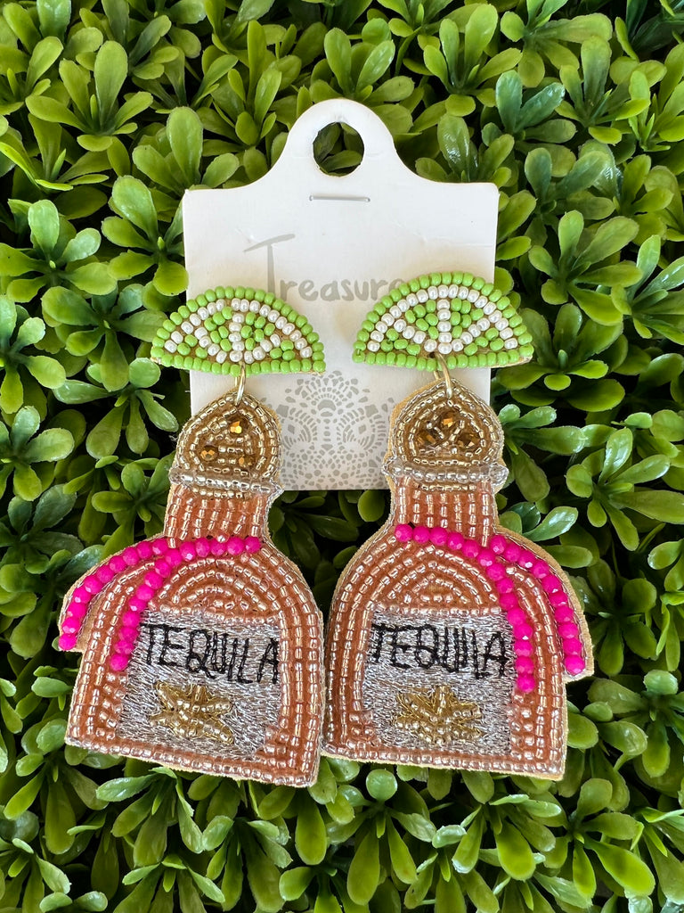 Pink Beaded Tequila Earrings