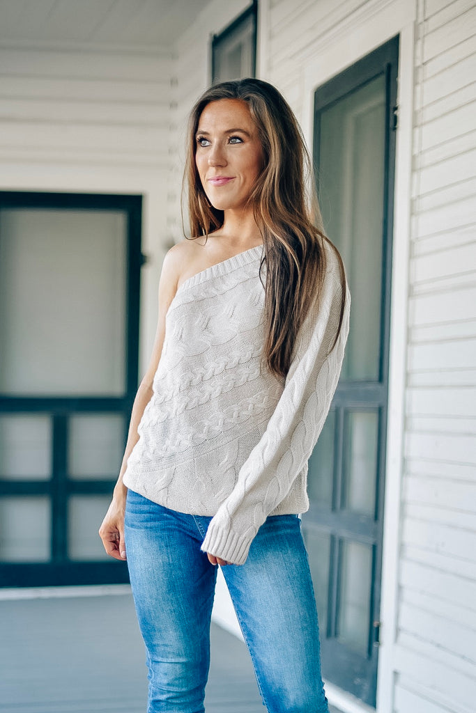 Piper One Shoulder Cable Knit Sweater