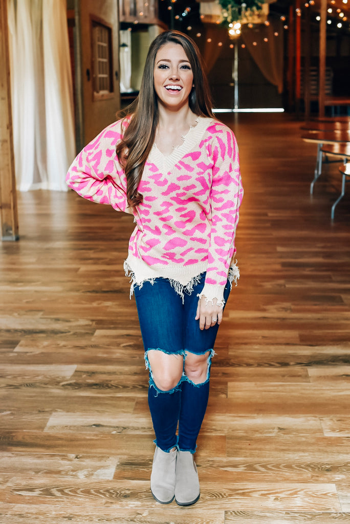 Playful Personality Pink Leopard Sweater