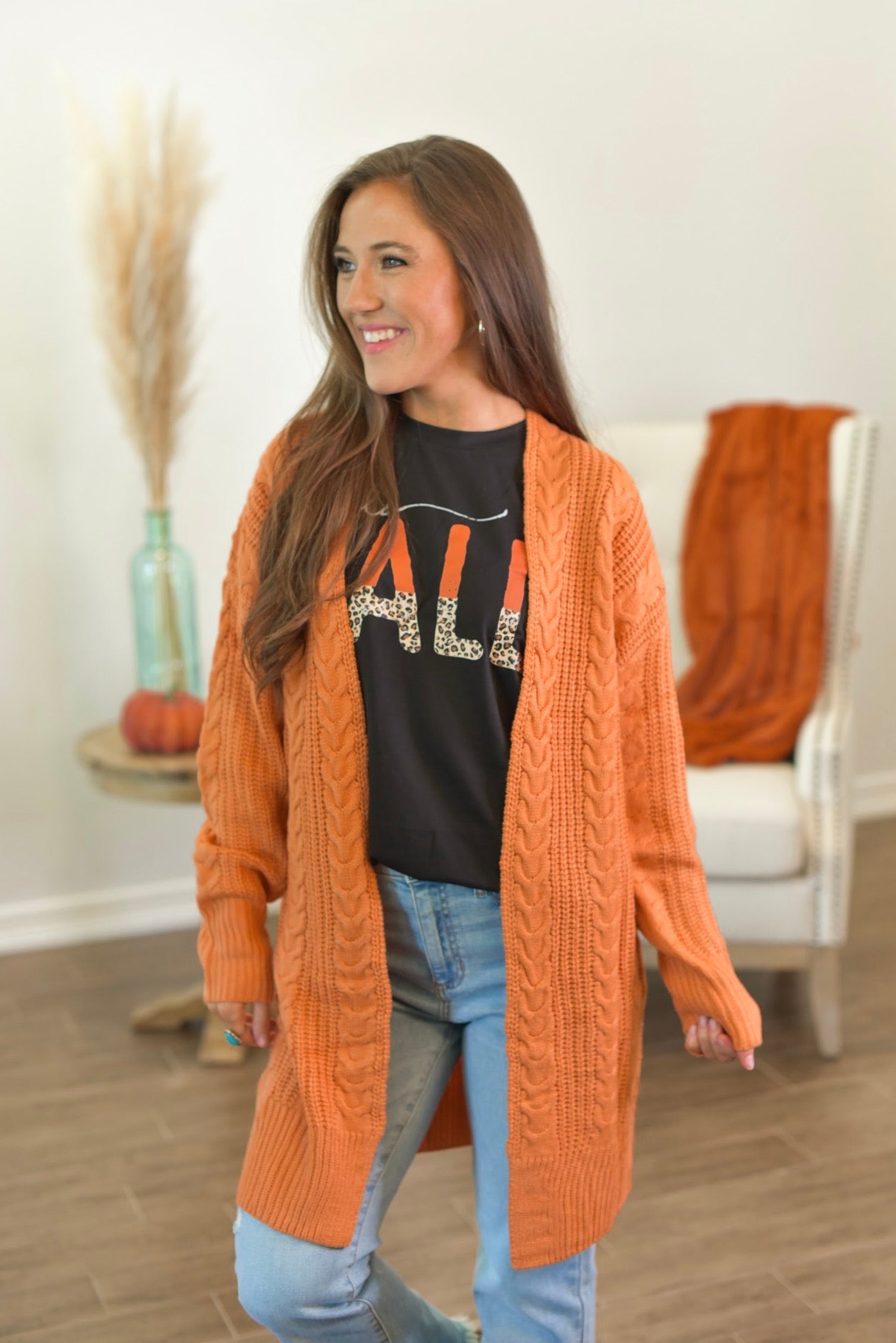 Pumpkin Spice Cable Knit Cardigan – Three Cords Boutique