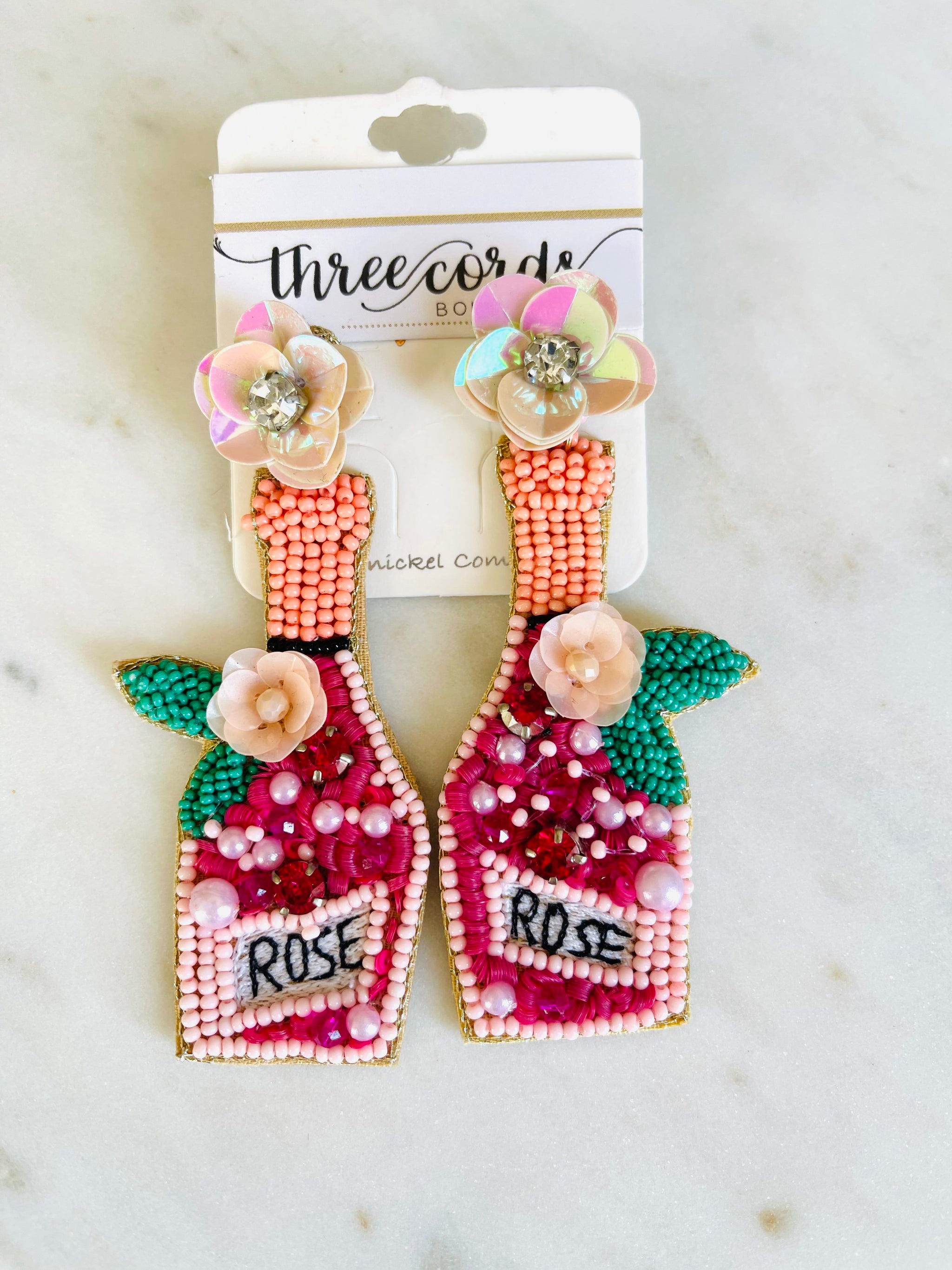 Rosé Pink Beaded Earrings – Three Cords Boutique