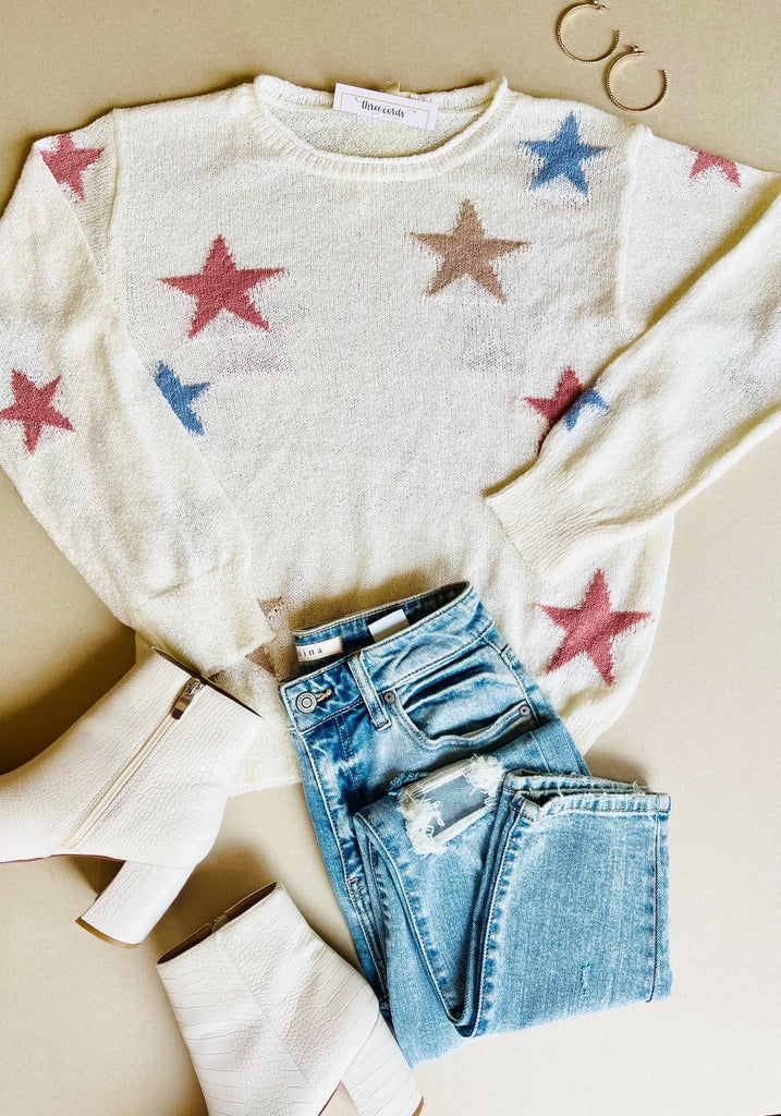 Seeing Stars Knit Sweater in Off White