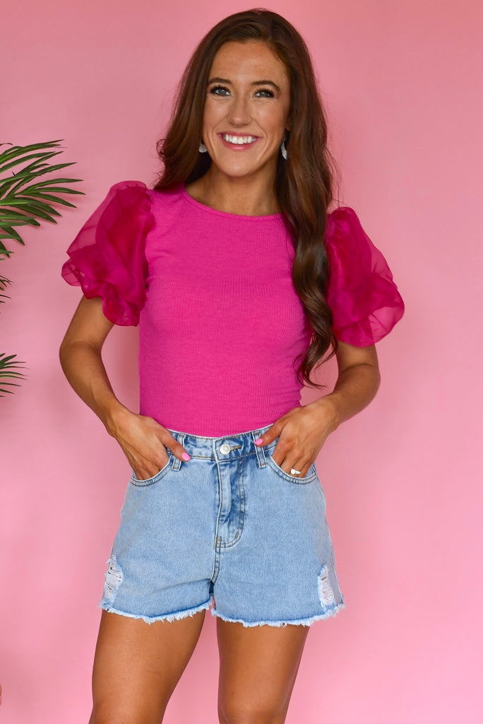Showstopper Fuchsia Puff Sleeve Top