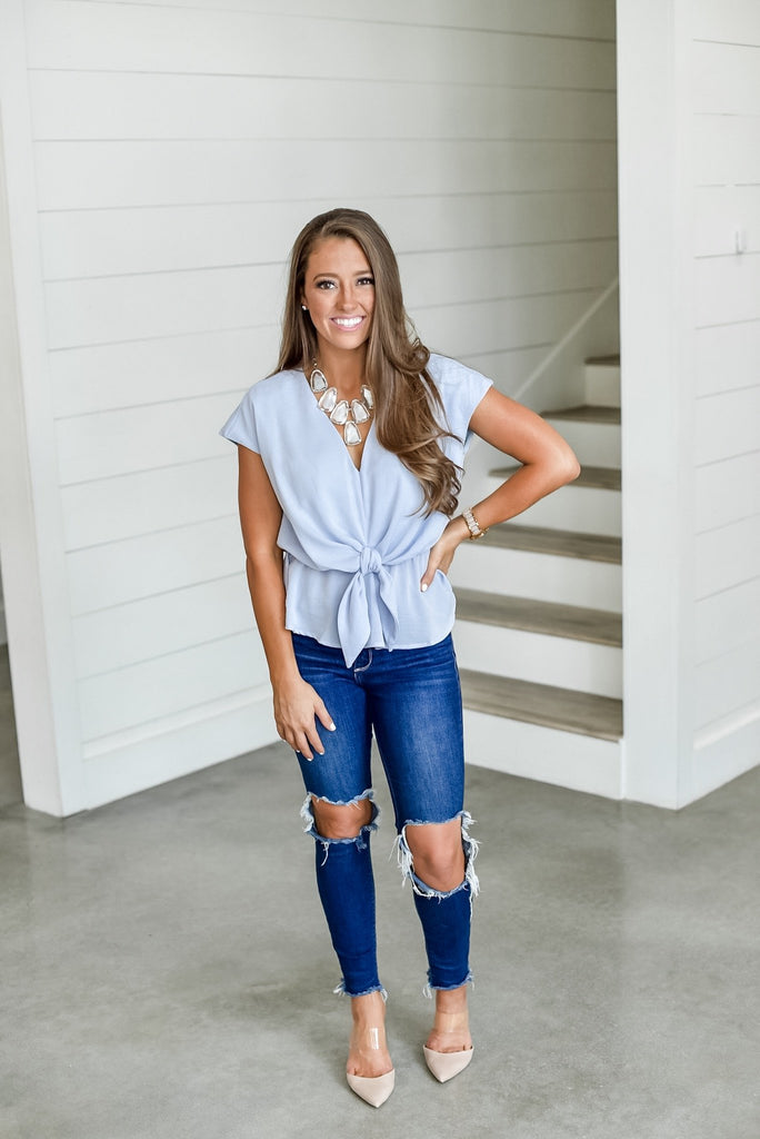 This Means Business Top in Light Blue