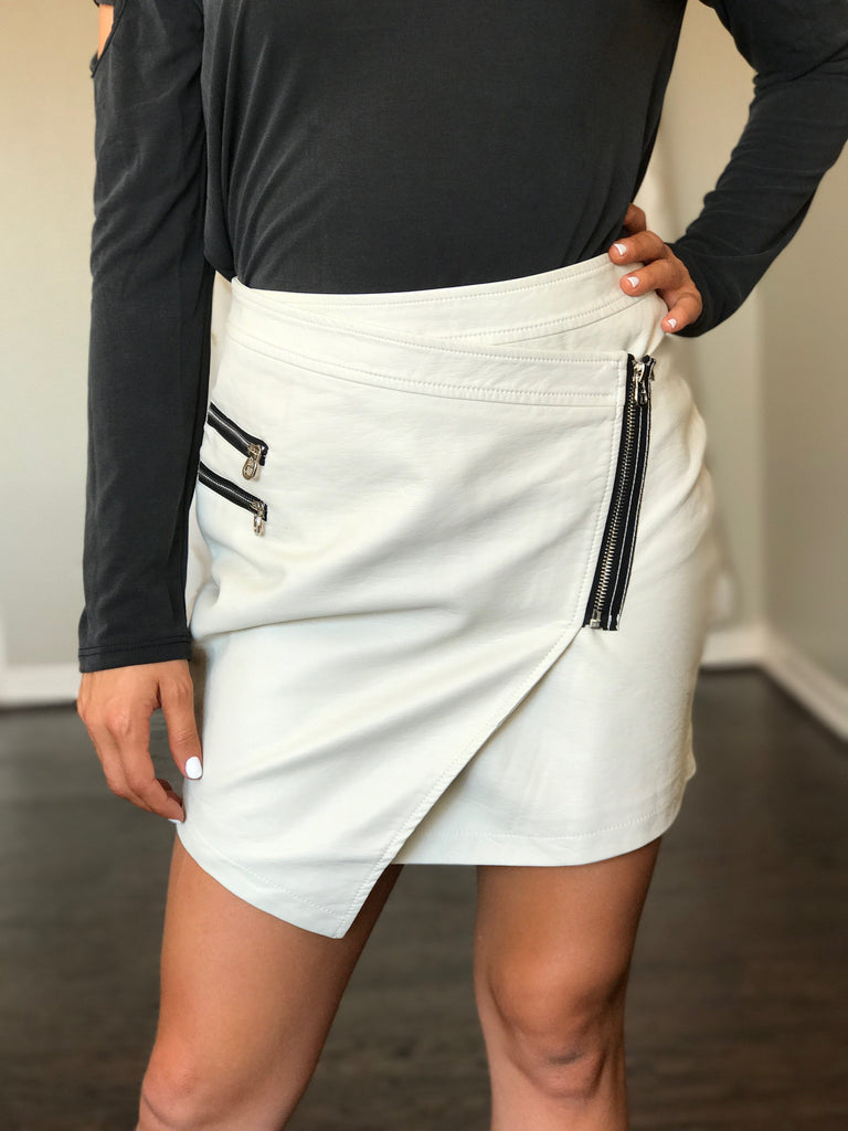 White Leather Envelope Skirt